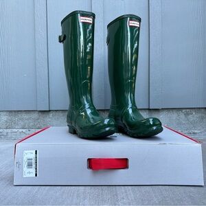 Hunter Original Back Adjust Glossy Green Rain Boots